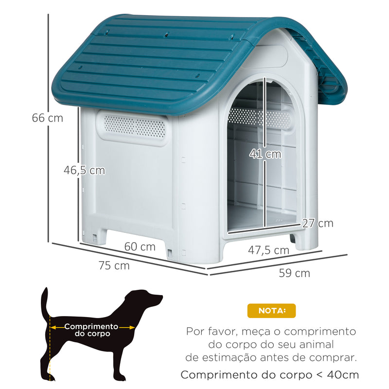 Casa para cães pequenos com respiradouros resistente para uso interno e externo 59x75x66 cm Azul e cinza