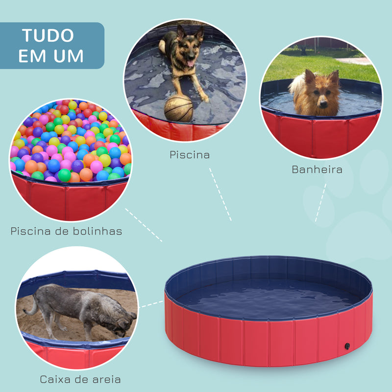 Banheira dobrável para cães piscina para animais de estimação Gatos PVC antiderrapante, resistente ao desgaste, adequada para interiores e exteriores Ø140x30cm Vermelho