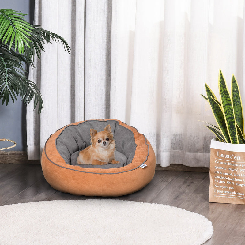 Cama para Cães e Gatos Pequenos Almofada para Animais de Estimação Pequenos Suave e Redonda 59x59x30cm Laranja e Cinza