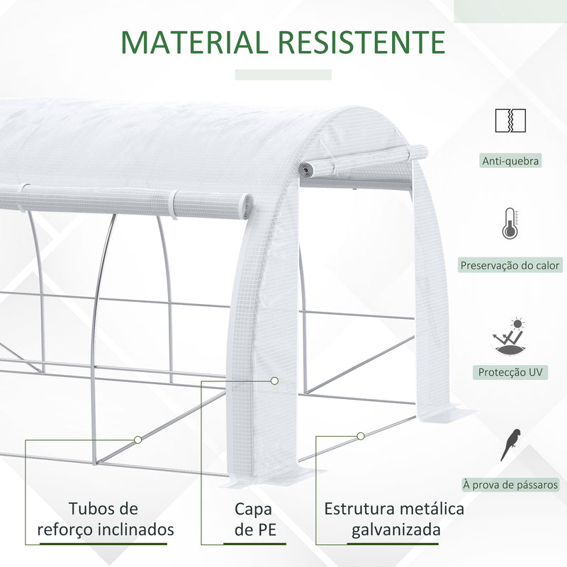 Estufa Tipo Túnel de Jardim 4x3x2m com Porta Enrolável 8 Janelas Cobertura de PE 140g/m² e Metal Galvanizado para Cultivos de Plantas Verduras Branco