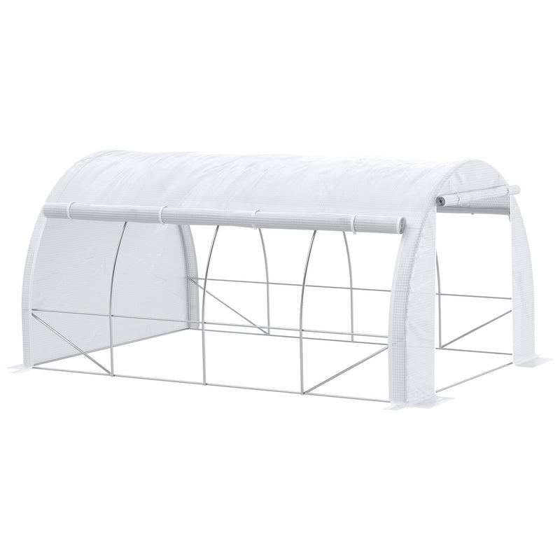 Estufa Tipo Túnel de Jardim 4x3x2m com Porta Enrolável 8 Janelas Cobertura de PE 140g/m² e Metal Galvanizado para Cultivos de Plantas Verduras Branco