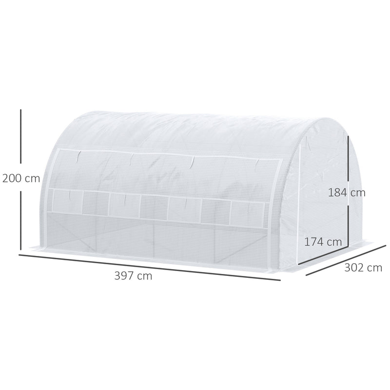 Estufa Tipo Túnel de Jardim 4x3x2m com Porta Enrolável 8 Janelas Cobertura de PE 140g/m² e Metal Galvanizado para Cultivos de Plantas Verduras Branco