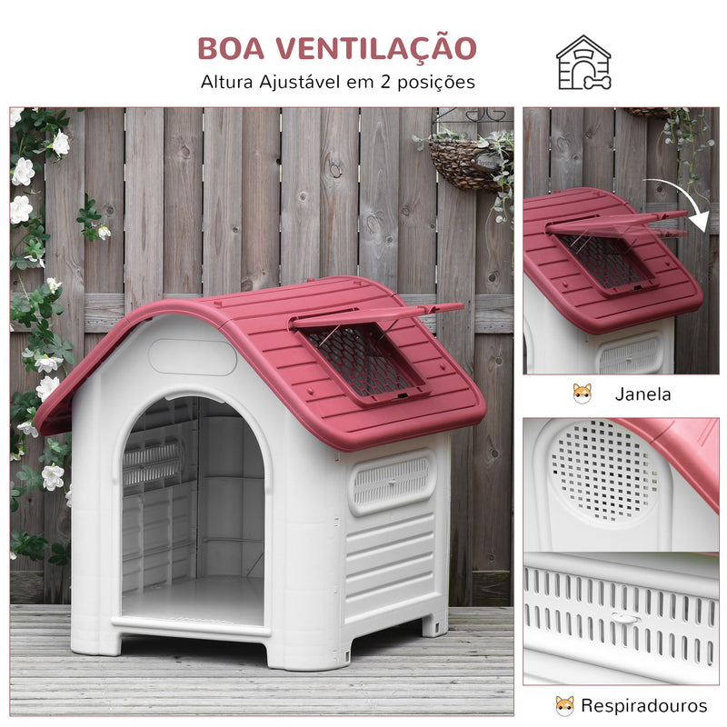 Casota para Cães com Porta Removível Base Elevada 3 Respiradouros e Janela para Interior e Exterior 72x87x75cm Cinza e Vermelho