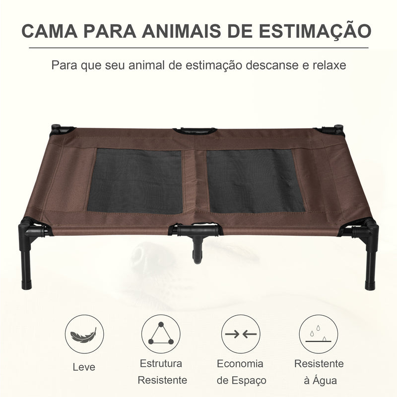 Cama Elevada para Cães Cama de Animais de Estimação com Malha Transpirável e Tecido Oxford para Exterior Interior Ar Livre Jardim Terraço 91,5x76,2x18cm Marrom