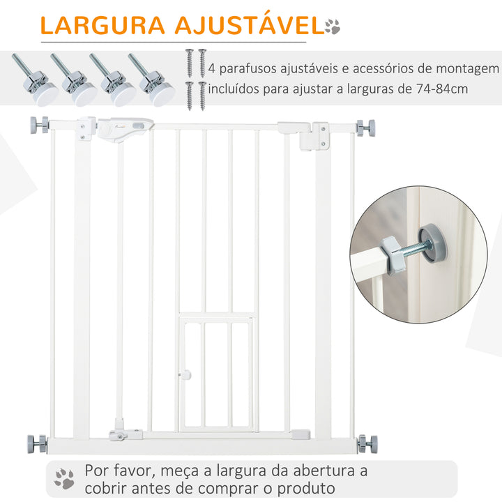 Barreira de Segurança para Cães Animais de Estimação 74-80cm para Escadas Portas e Corredor com Porta com Fechamento Automático e Sistema de Duplo Bloqueio Altura 76,2cm Branco