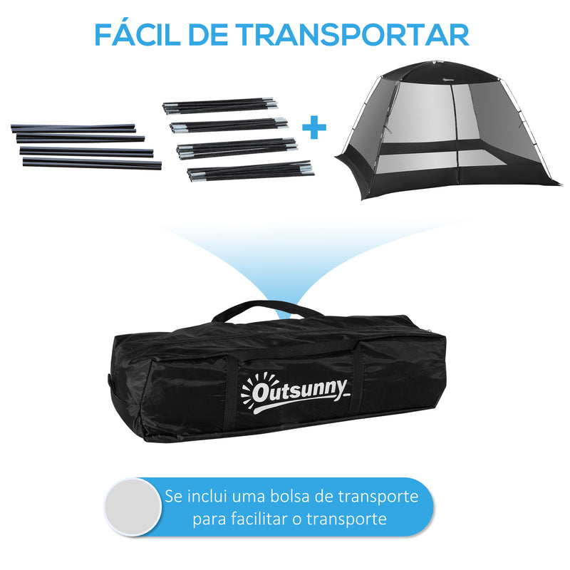 Tenda de Jardim 3x3x2m Tenda para 4-6 Pessoas com 4 Telas Mosquiteiras e Porta Incluí Bolsa de Transporte Proteção Solar para Campismo Viagens Exterior Preto