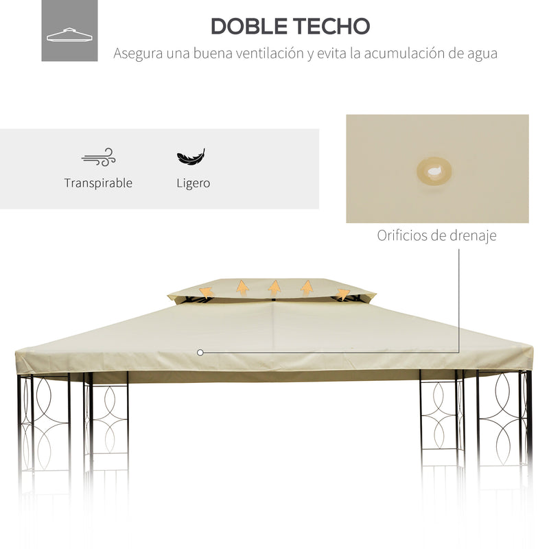 Toldo de Substituição 4x3m para Pérgola de Jardim 2 Níveis Respirável com 10 Orifícios de Drenagem Cobertura de Substituição de Pérgola Exterior Creme