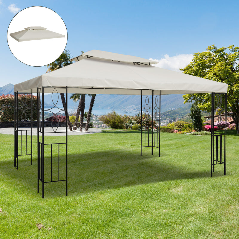 Toldo de Substituição 4x3m para Pérgola de Jardim 2 Níveis Respirável com 10 Orifícios de Drenagem Cobertura de Substituição de Pérgola Exterior Creme