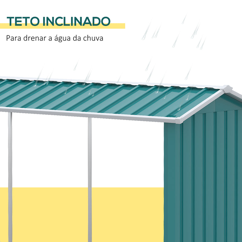 Abrigo para Lenhas de Aço Galvanizado Abrigo de Armazenamento de Lenha com Teto Inclinado para Jardim Varanda Pátio 240x86x160 cm Verde