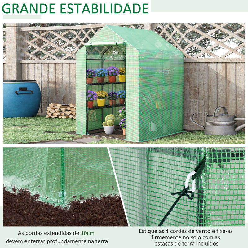 Estufa de Jardim Estufa para Plantas com Prateleiras 143x138x190cm Estrutura de Aço Jardinagem Verde