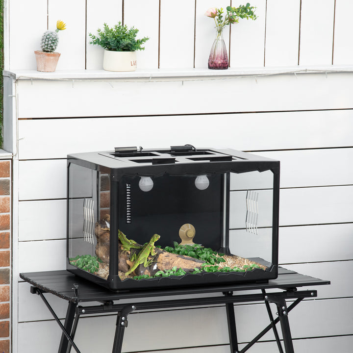 Terrário para Reptéis Terrário para Insetos de Acrílico com Comedouro Termômetro 2 Suportes para Lâmpada E27 e Interruptor para Largato Camaleão 60x40x40,5cm Preto