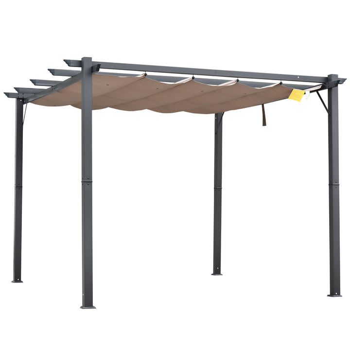 Pérgola de Jardim 3x3 m com Toldo de Poliéster Retrátil e Estrutura de Alumínio para Exterior Pátio Cinza e Marrom