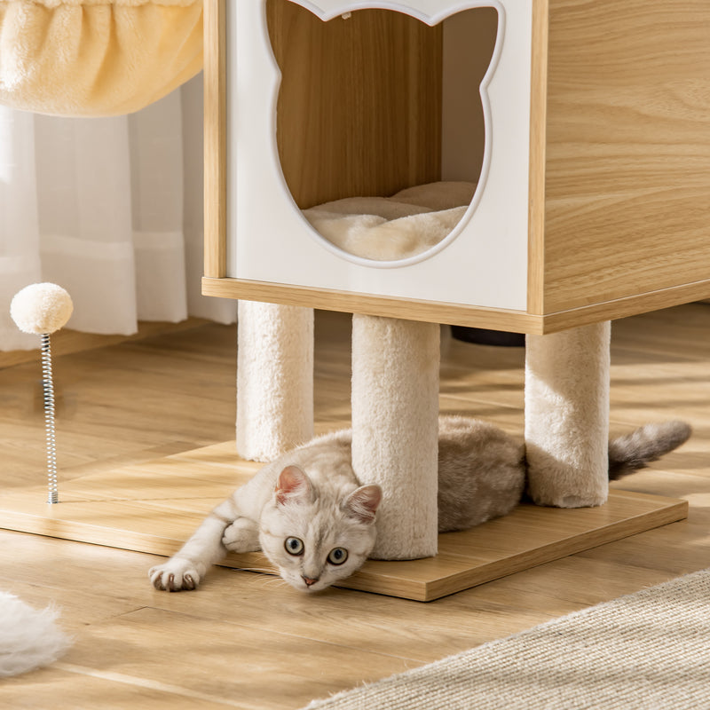 Árvore Arranhador para Gatos com Plataforma Altura 126 cm Torre de Escalar para Gatos com Rede Caverna Cama Postes de Sisal e Bolas de Brincar 48x40x126 cm Bege