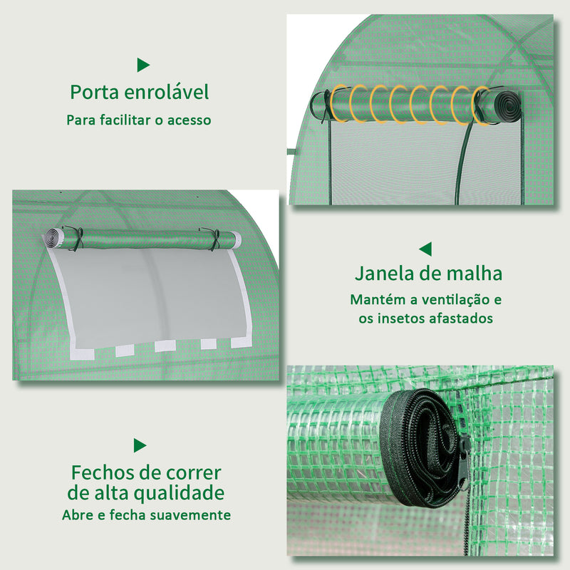 Estufa de Jardim 180x180x200 cm Estufa Tipo Túnel Pequena com Porta Enrolável e Janela de Malha para Cultivar Plantas Flores Verde