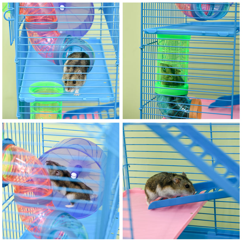 Gaiola de hamster multinível com plataformas domésticas 47x30x59 cm Azul