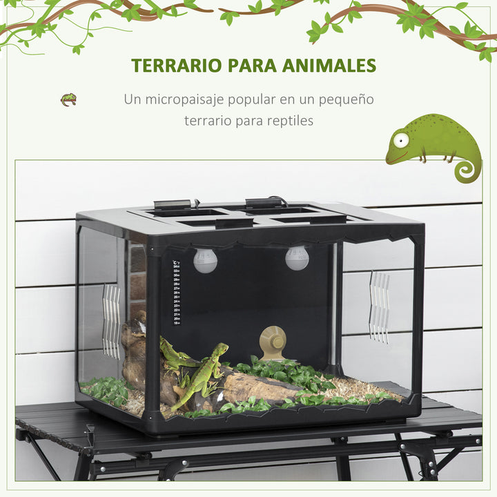 Terrário para Reptéis Terrário para Insetos de Acrílico com Comedouro Termômetro 2 Suportes para Lâmpada E27 e Interruptor para Largato Camaleão 60x40x40,5cm Preto