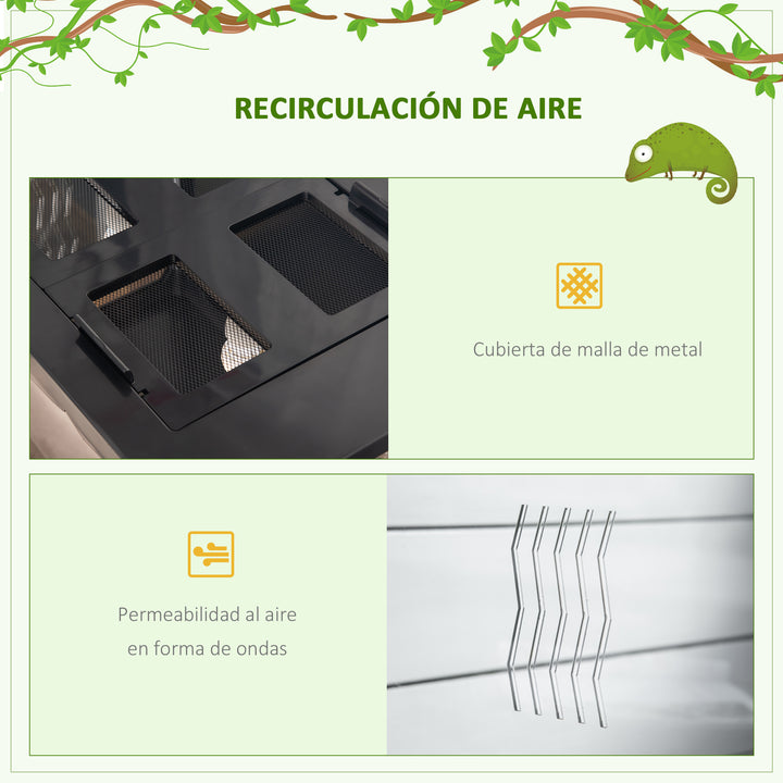 Terrário para Reptéis Terrário para Insetos de Acrílico com Comedouro Termômetro 2 Suportes para Lâmpada E27 e Interruptor para Largato Camaleão 60x40x40,5cm Preto