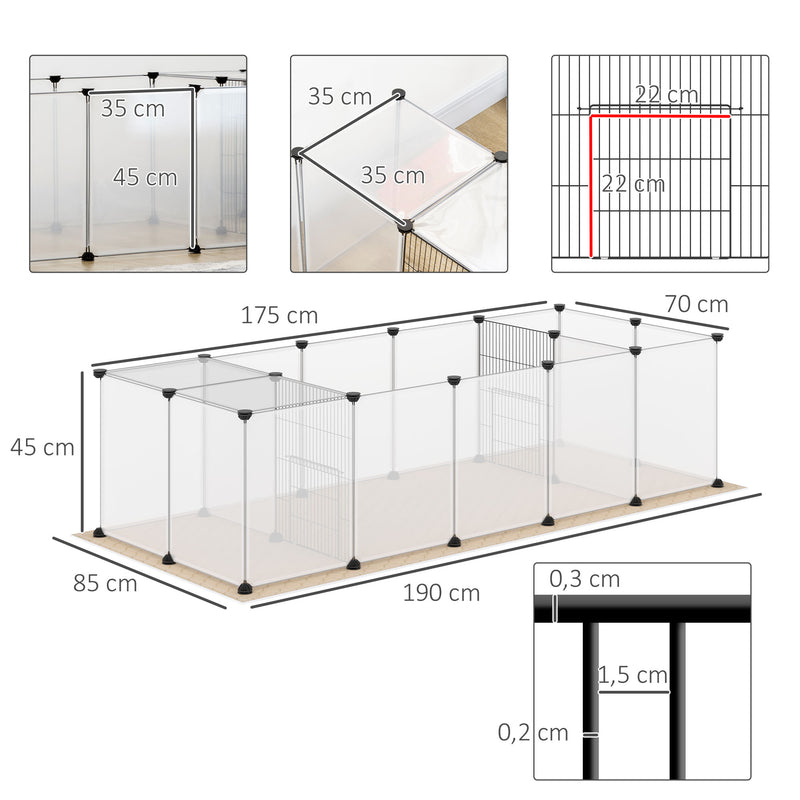 Recinto para Animais de Estimação DIY com 20 Painéis de Resina Parque para Pequenos Animais Gaiola Modular para Porquinho da Índia Chinchilas 175x70x45 cm Translúcido e Cáqui