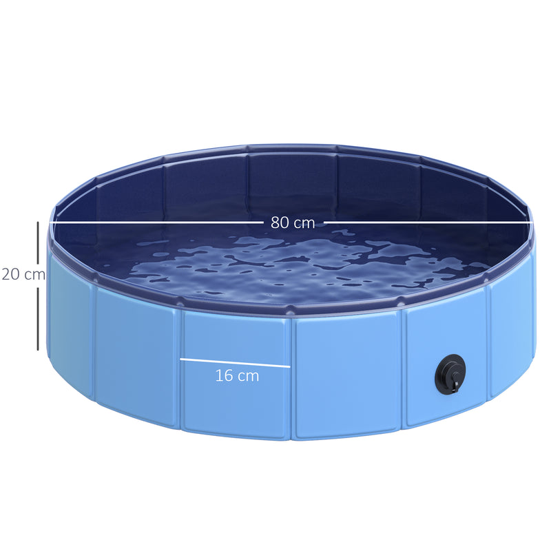 Piscina Dobrável para Cães Gatos Banheira Portátil para Animais de Estimação PVC Antiderrapante Múltiplo Uso para Interior e Exterior Ø80x20 cm Azul