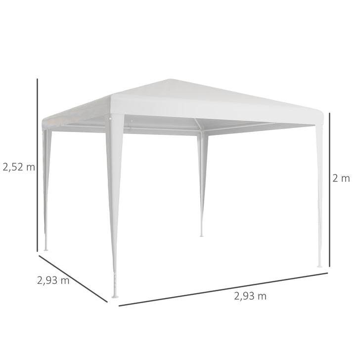 Tenda de Jardim Desmontável 293x293 cm Tenda para Exteriores com 4 Orifícios de Drenagem e Tubo de Aço para Casamentos Campismo Festas Branco
