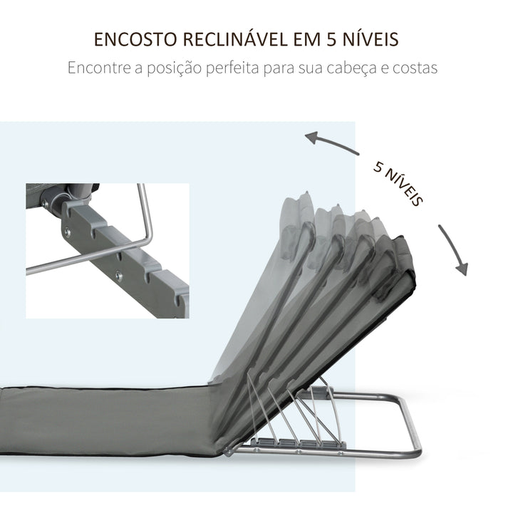 Conjunto de 2 Esteiras de Praia Dobráveis 124x53x50cm com Encosto Ajustável e Apoio para a Cabeça Esteira de Praia Tecido Oxford Aço com Bolsa de Transporte Cinza