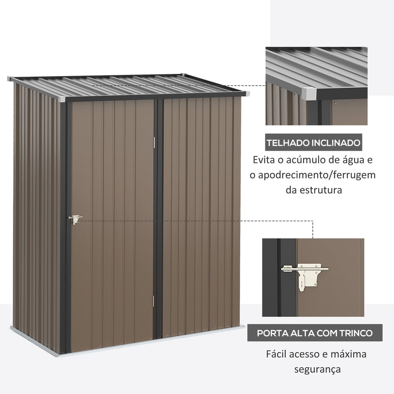 Abrigo de Jardim 1,34m² 161,5x94,5x196cm Abrigo de Exterior de Aço Galvanizado com Porta e Fechadura para Armazenamento de Ferramentas Marrom