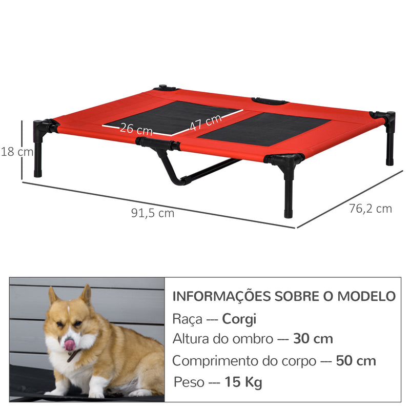 Cama Elevada para Cães Cama de Animais de Estimação com Malha Transpirável e Tecido Oxford para Exterior Interior Ar Livre Jardim Terraço 91,5x76,2x18cm Vermelho