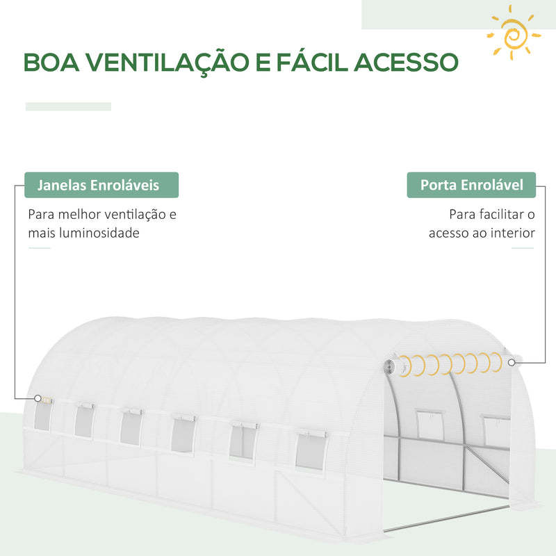 Cobertura de Estufa de Túnel 6x3x2m Cobertura de Substituição de Estufa Polietileno com 12 Janelas e Portas Enroláveis Proteção de Plantas para Jardim Verde