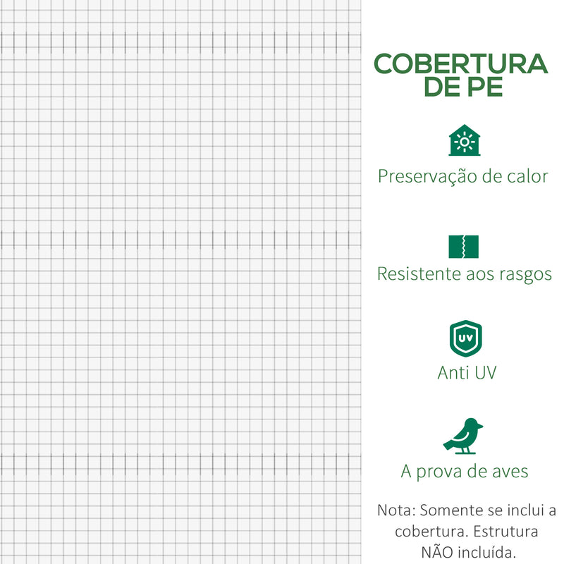 Cobertura de Estufa de Túnel 6x3x2m Cobertura de Substituição de Estufa Polietileno com 12 Janelas e Portas Enroláveis Proteção de Plantas para Jardim Verde