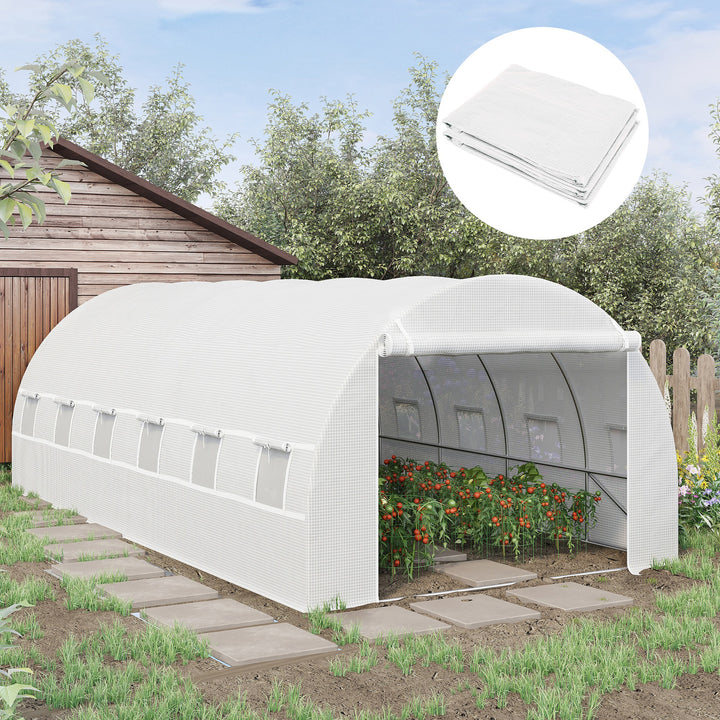 Cobertura de Estufa de Túnel 6x3x2m Cobertura de Substituição de Estufa Polietileno com 12 Janelas e Portas Enroláveis Proteção de Plantas para Jardim Verde
