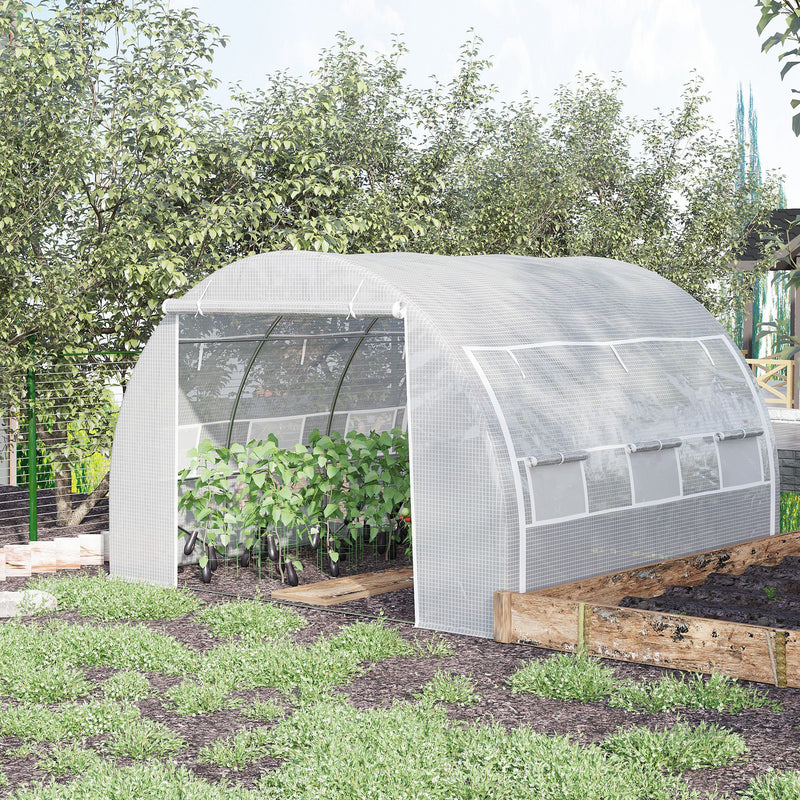 Estufa Tipo Túnel 3x3x2m Estufa de Jardim com Porta Enrolável 6 Janelas Cobertura de PE 140g/m² e Metal Galvanizado para Cultivos de Plantas Verduras Branco