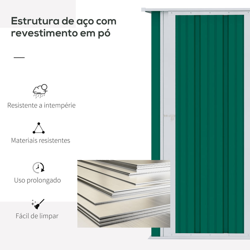 Abrigo de Jardim 142x84x189cm Abrigo de Jardim de Aço Galvanizado com Porta Fechadura e Orifícios de Drenagem para Armazenamento de Ferramentas Verde