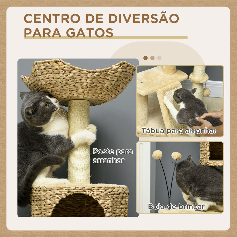 Arranhador para Gatos de 116 cm Torre para Gatos com Postes para Arranhar Cama Caverna de Taboa Rampa e Bolas 45x40x116 cm Bege