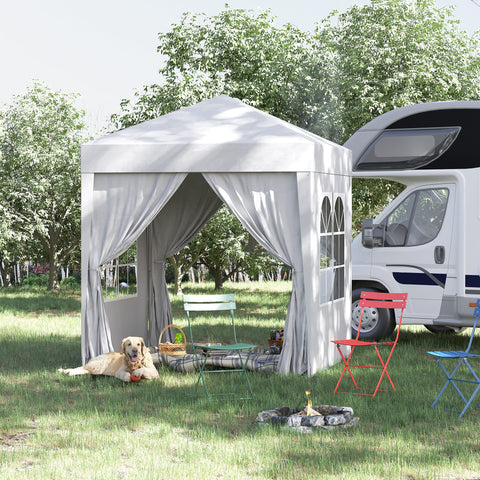 Tenda Dobrável 2x2 Tenda de Jardim com 4 Paredes Laterais Tecido Oxford 2 Portas 2 Janelas e Bolsa de Transporte para Exterior Terraço Campismo Festas Branco