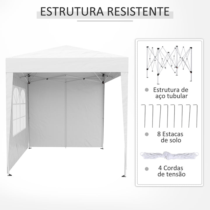 Tenda Dobrável 2x2 Tenda de Jardim com 4 Paredes Laterais Tecido Oxford 2 Portas 2 Janelas e Bolsa de Transporte para Exterior Terraço Campismo Festas Branco