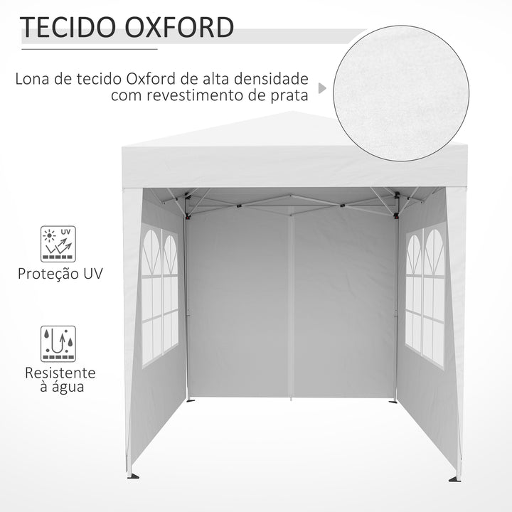 Tenda Dobrável 2x2 Tenda de Jardim com 4 Paredes Laterais Tecido Oxford 2 Portas 2 Janelas e Bolsa de Transporte para Exterior Terraço Campismo Festas Branco