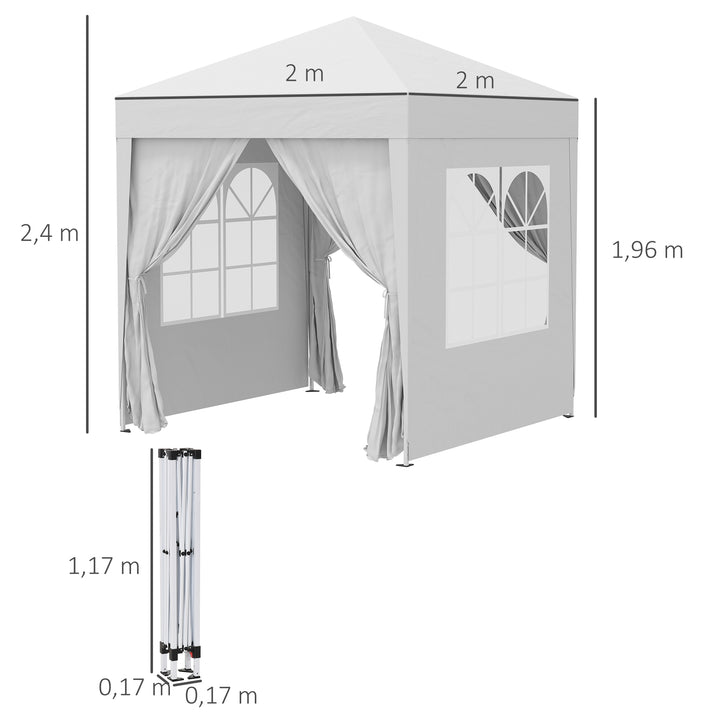 Tenda Dobrável 2x2 Tenda de Jardim com 4 Paredes Laterais Tecido Oxford 2 Portas 2 Janelas e Bolsa de Transporte para Exterior Terraço Campismo Festas Branco