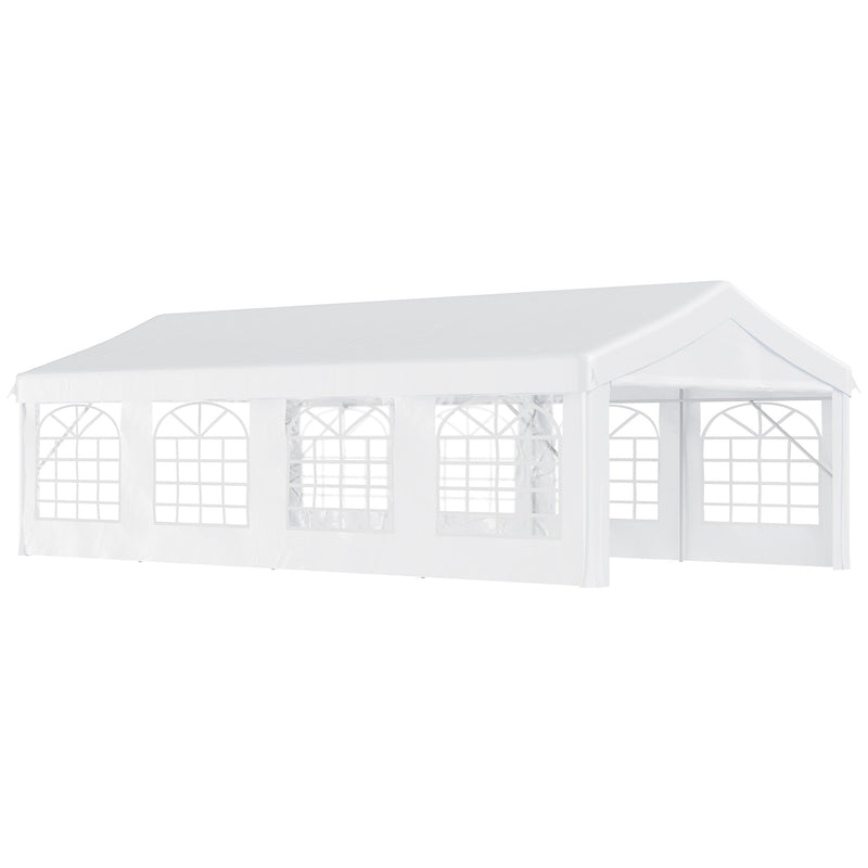 Tenda para Festas 8x4m Tenda de Jardim com 4 Paredes Laterais 8 Janelas para Festas Eventos Casamento Aço PE Branco