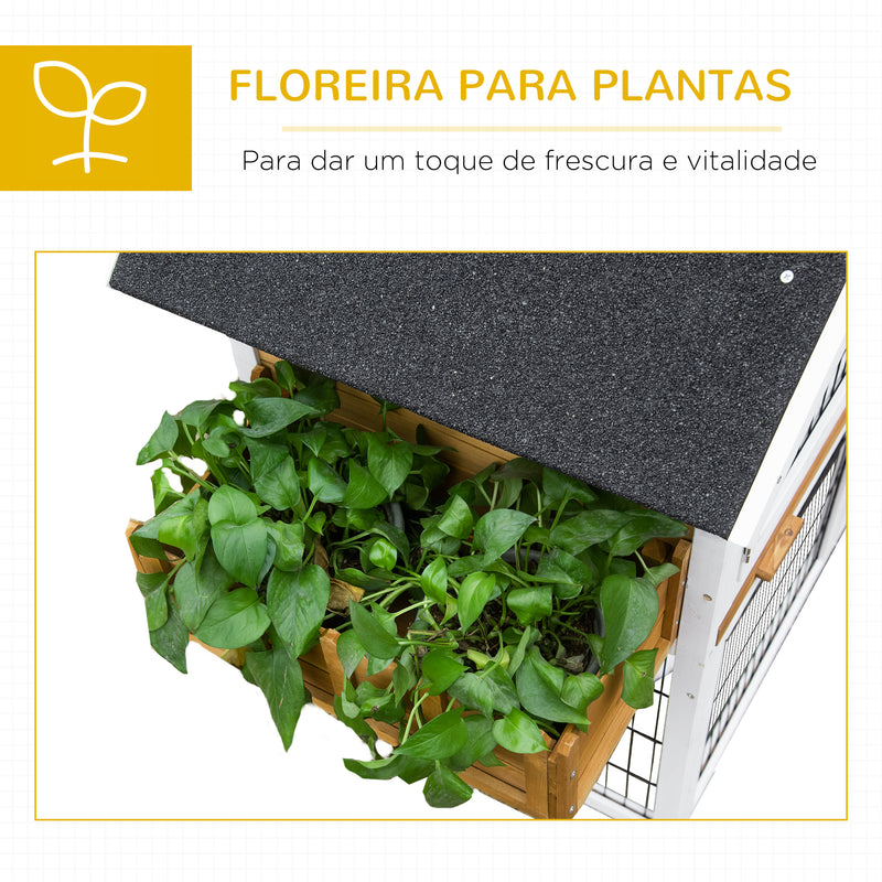 Coelheira de Madeira de Exterior Gaiola para Coelhos de 2 Níveis com Teto Asfáltico Cerca de Metal Floreira para Cultivo Bandeja Removível Portas e Rampa 123x58x106cm Madeira