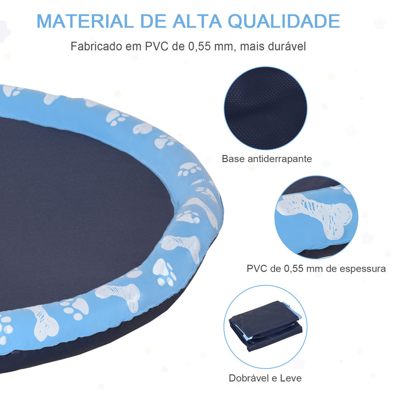 Splash Pad 170 cm Tapete Aquático para Animais de Estimação com Pulverizador de Água Piscina Portátil para Cães Azul