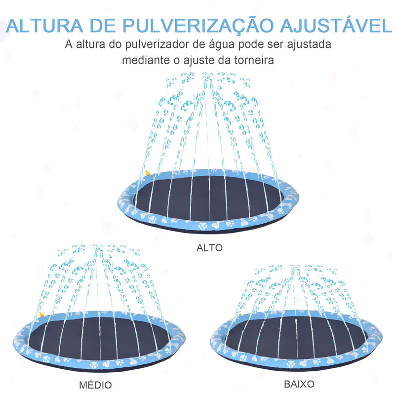 Splash Pad 170 cm Tapete Aquático para Animais de Estimação com Pulverizador de Água Piscina Portátil para Cães Azul