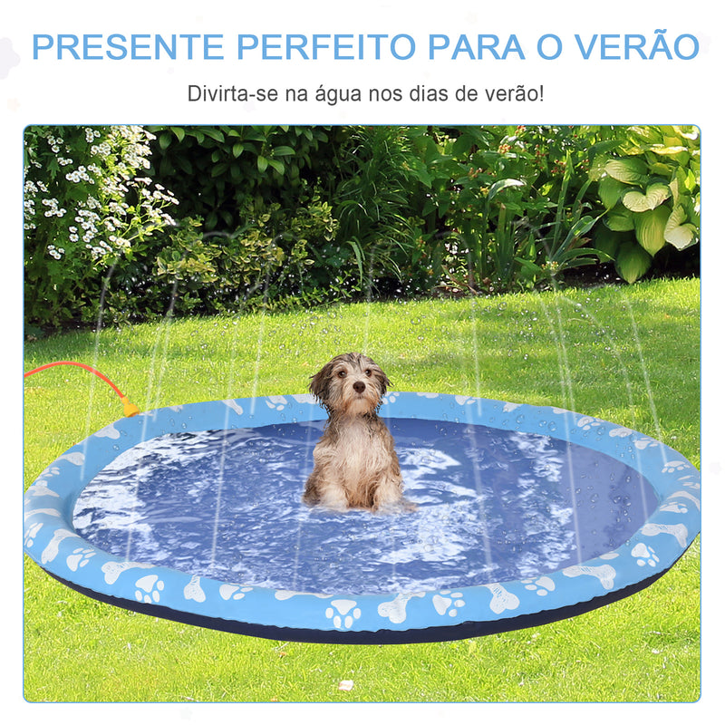 Splash Pad 170 cm Tapete Aquático para Animais de Estimação com Pulverizador de Água Piscina Portátil para Cães Azul