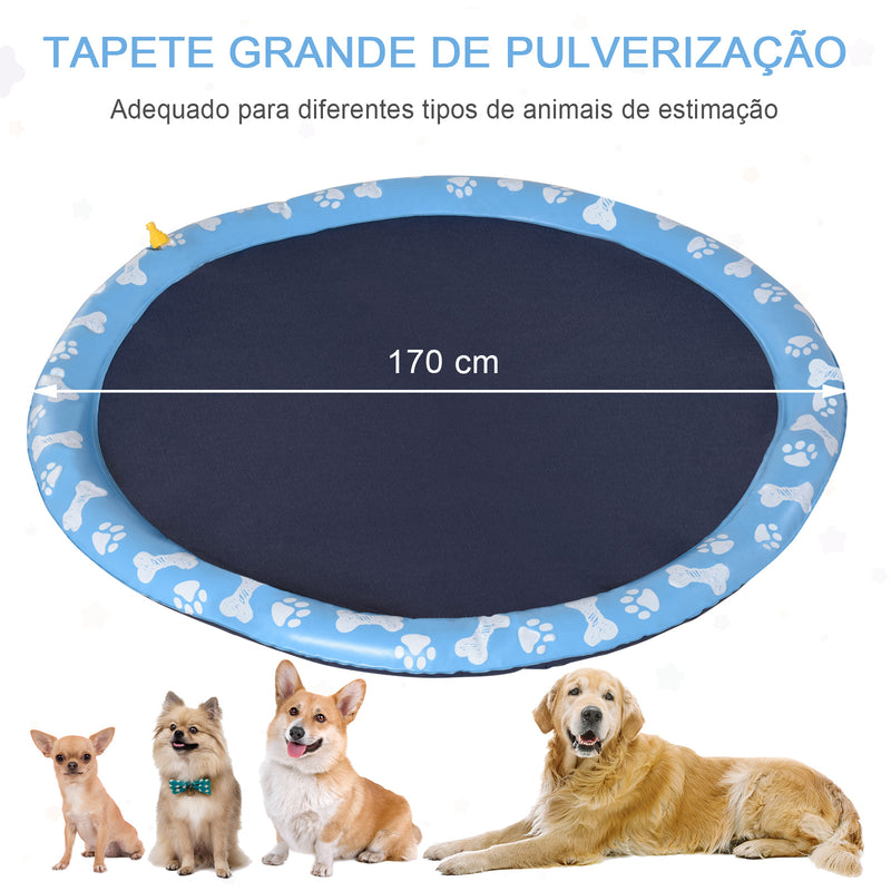 Splash Pad 170 cm Tapete Aquático para Animais de Estimação com Pulverizador de Água Piscina Portátil para Cães Azul