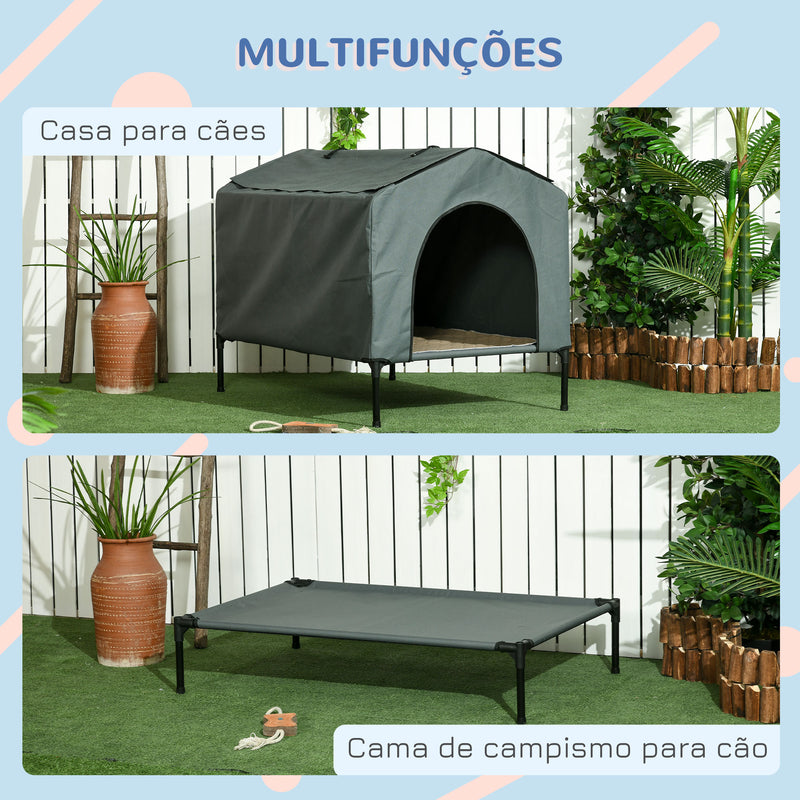 Casa para Cães com Cobertura Exterior 110x75x87 cm Cama Elevada para Animais de Estimação com Almofada e Janelas de Malha para Cães Grandes Cinza