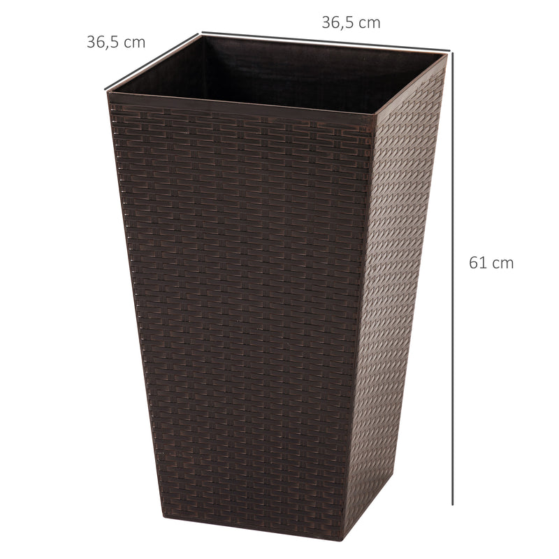 Conjunto de 3 Vasos Quadrados para Plantas Flores 3 Vasos com Imitação de Vime para Jardim Terraço Interior e Exterior 36,5x36,5x61cm Marrom