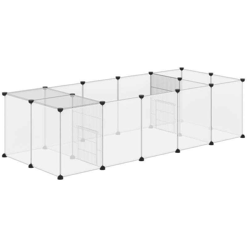 Recinto para Animais de Estimação DIY com 20 Painéis de Resina Parque para Pequenos Animais Recinto Modular para Porquinho da Índia Chinchilas 175x70x45 cm Branco Translúcido