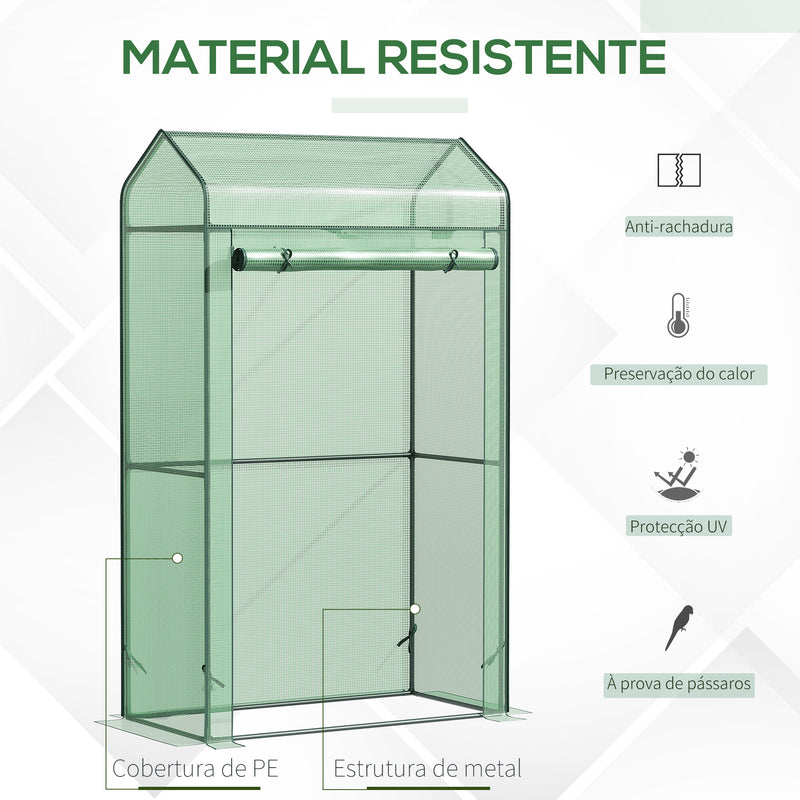 Estufa de Jardim com Porta Enrolável Cobertura de PE e Estrutura de Metal para Cultivos de Plantas Verduras varanda Pátio Exterior 100x51x170cm Verde