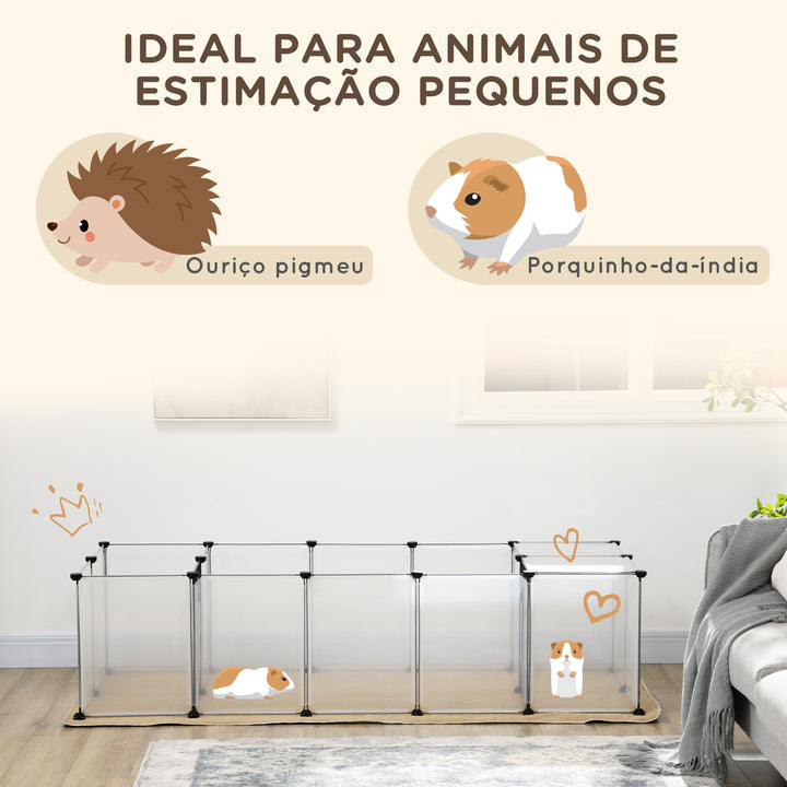 Recinto para Animais de Estimação DIY com 20 Painéis de Resina Parque para Pequenos Animais Gaiola Modular para Porquinho da Índia Chinchilas 175x70x45 cm Translúcido e Cáqui