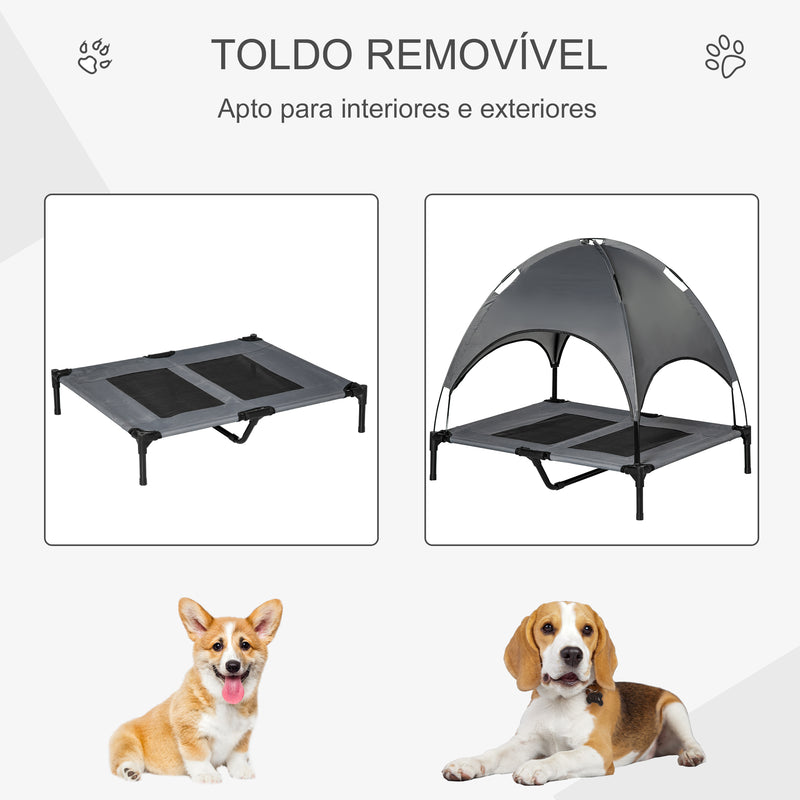 PawHut Cama elevada para animais de estimação com toldo Portátil e removível tecido respirável 92x76x90 cm cinza