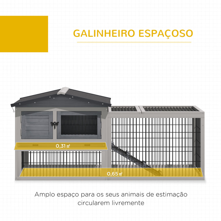 Casa para coelhos de madeira Casa exterior para coelhos Telhado dobrável e Tecido de Asfalto 150x52.5x68 cm Cinza